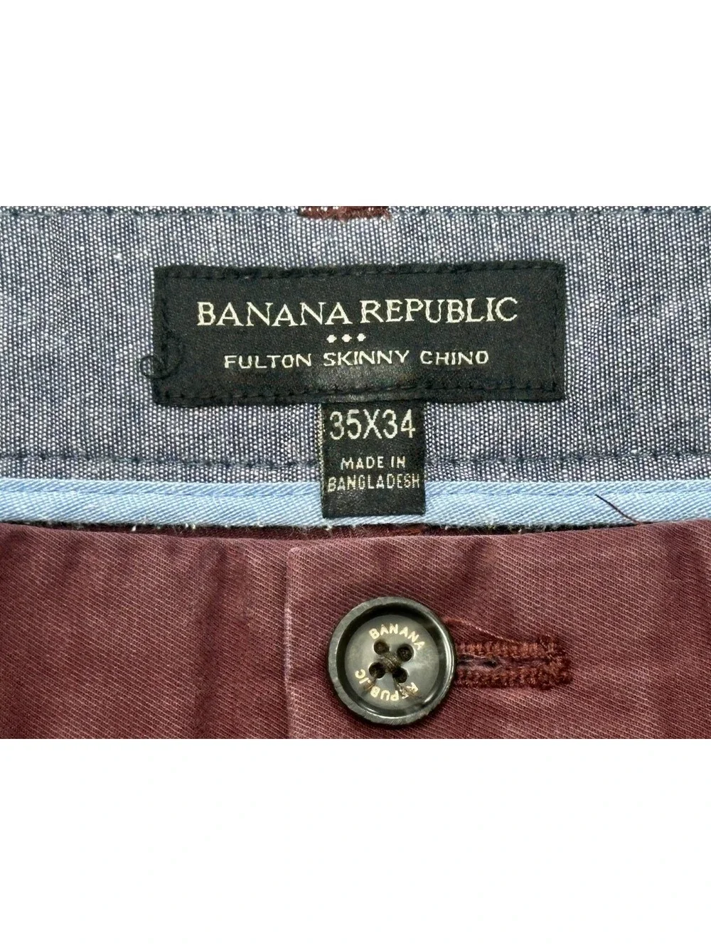 Banana Republic Fulton Skinny Flat Chinos Maroon Mens 35/34
